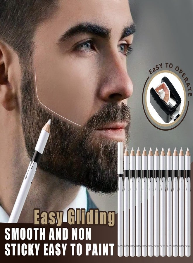 Noerrors 12Pcs White Barber Pencil Set Magic Hairline Pencils for Lineup Beard Shaping Guide Pen with Sharpener Barber Chalk for Men Hair Makeup Design - Image 2